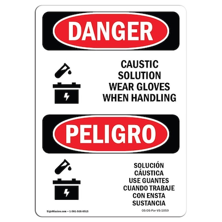Signmission OSHA Sign, Caustic Solution Wear Gloves Bilingual, 10in X 7in Rigid Plastic, 7" W, 10" H, Spanish OS-DS-P-710-VS-1059